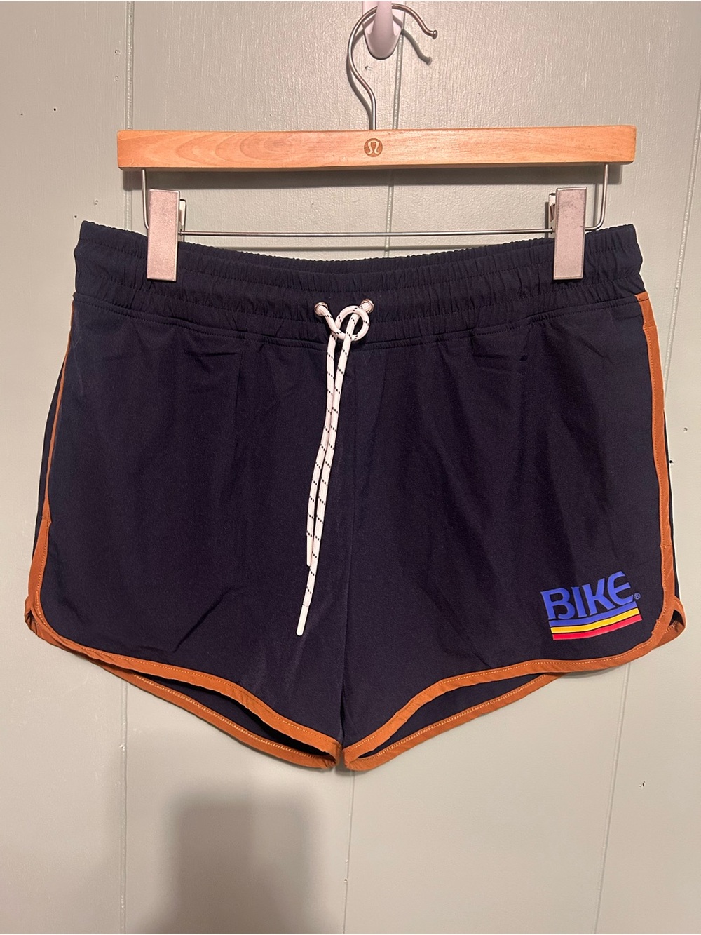 BIKE Men's Retro Navy Athletic Shorts with Tan Contrast Trim
